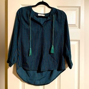 Adika Green Tassle Blouse Tunic 3/4 quarter sleeve